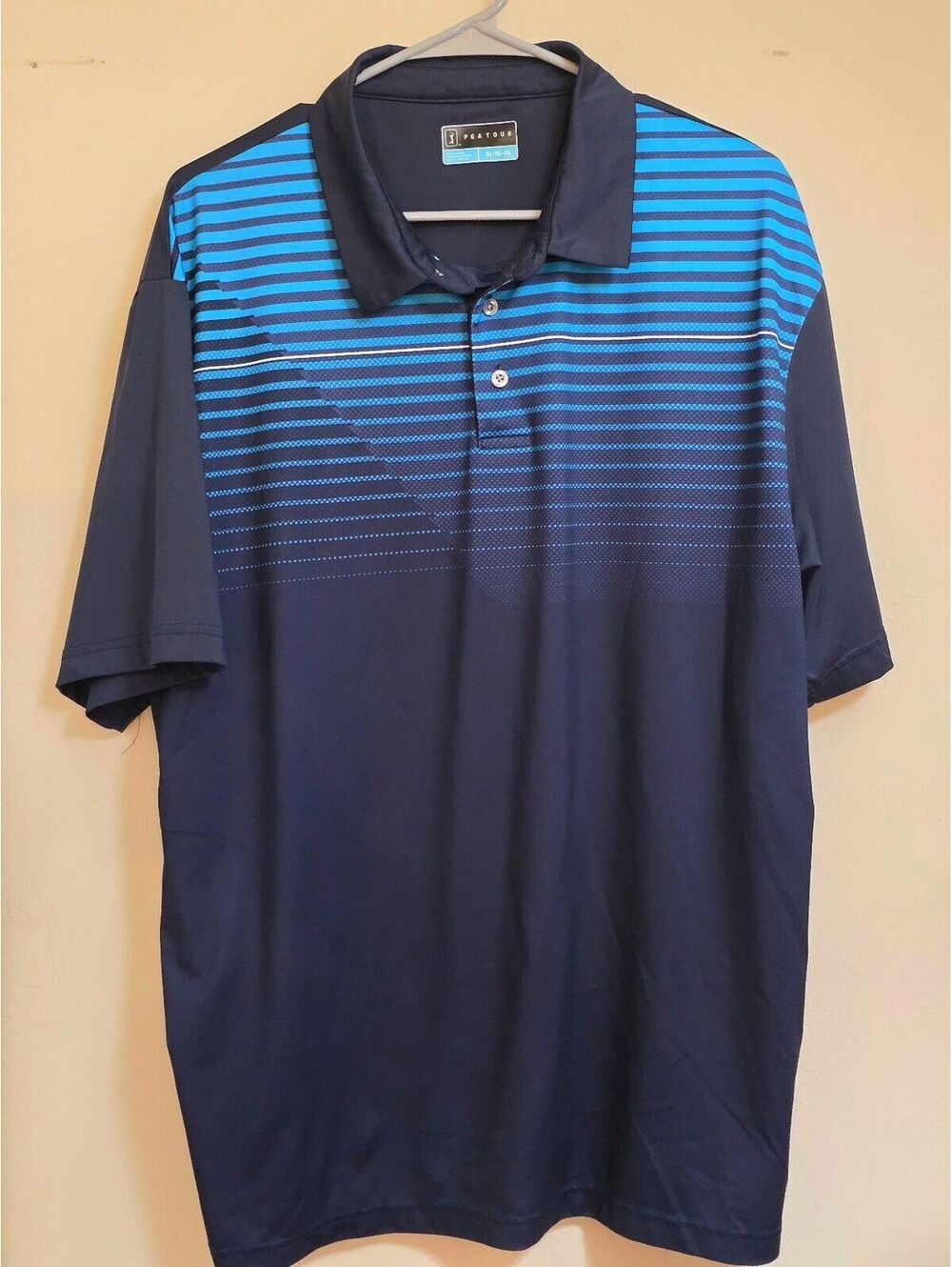 PGA Tour Men's XL Blue and Navy Striped Golf Polo Shirt